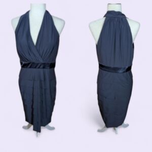 Black Halter Tiered Dress V Neck Crossover Top Knit Evan Picone Sz 10